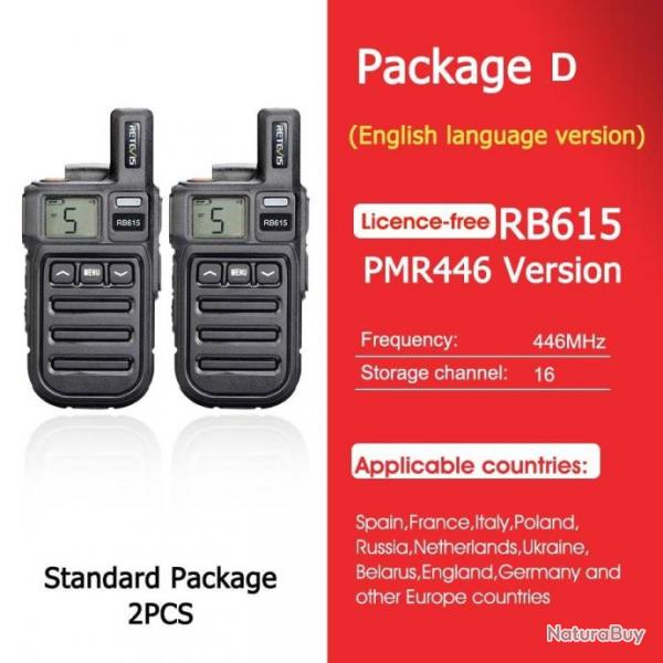 Mini talkie-walkie RB615 PMR / FRS PMR446 PTT - PMR English 2PCS