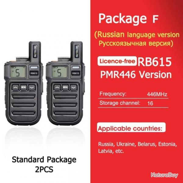 Mini talkie-walkie RB615 PMR / FRS PMR446 PTT - PMR Russian 2PCS