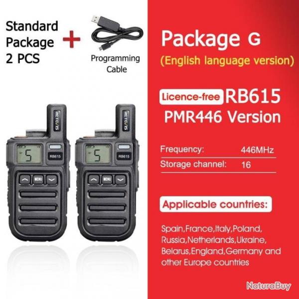 Mini talkie-walkie RB615 PMR / FRS PMR446 PTT - PMR English 2PCS ACC