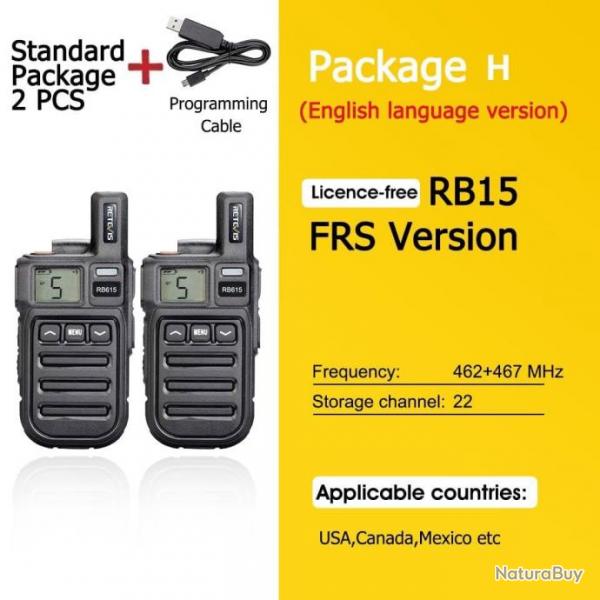 Mini talkie-walkie RB615 PMR / FRS PMR446 PTT - FRS English 2PCS ACC