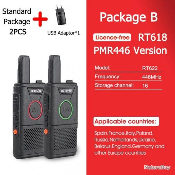 Mini walkie-talkie RT618 PTT PMR 446 2pcs - PMR RT618-Package B