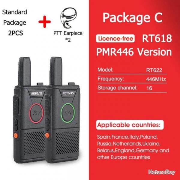 Mini walkie-talkie RT618 PTT PMR 446 2pcs - PMR RT618-Package C