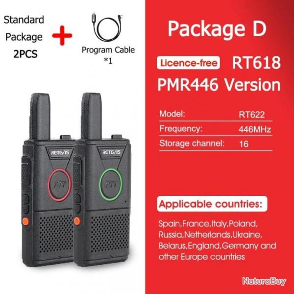 Mini walkie-talkie RT618 PTT PMR 446 2pcs - PMR RT618-Package D