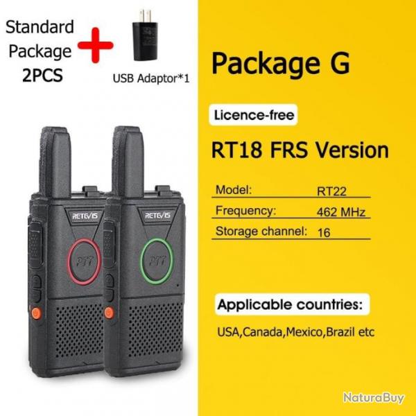 Mini walkie-talkie RT618 PTT PMR 446 2pcs - FRS RT18-Package G