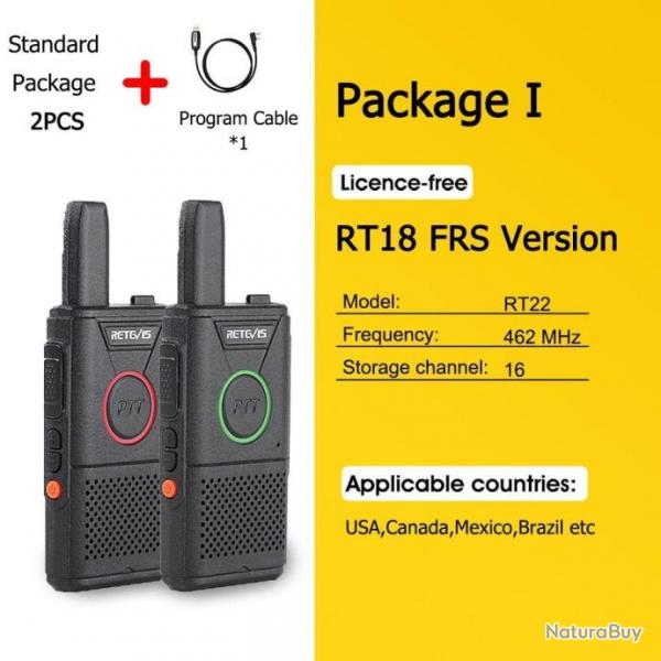 Mini walkie-talkie RT618 PTT PMR 446 2pcs - FRS RT18-Package I