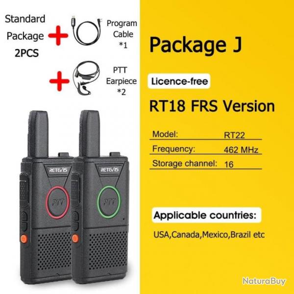 Mini walkie-talkie RT618 PTT PMR 446 2pcs - FRS RT18-Package J