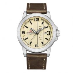 Montre bracelet cuir NAVIFORCE beige/argent