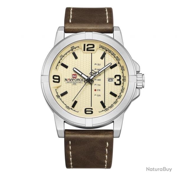 Montre bracelet cuir NAVIFORCE beige/argent