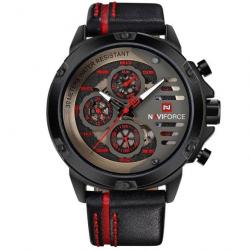 Montre cuir NaviForce NF9110 noir/rouge