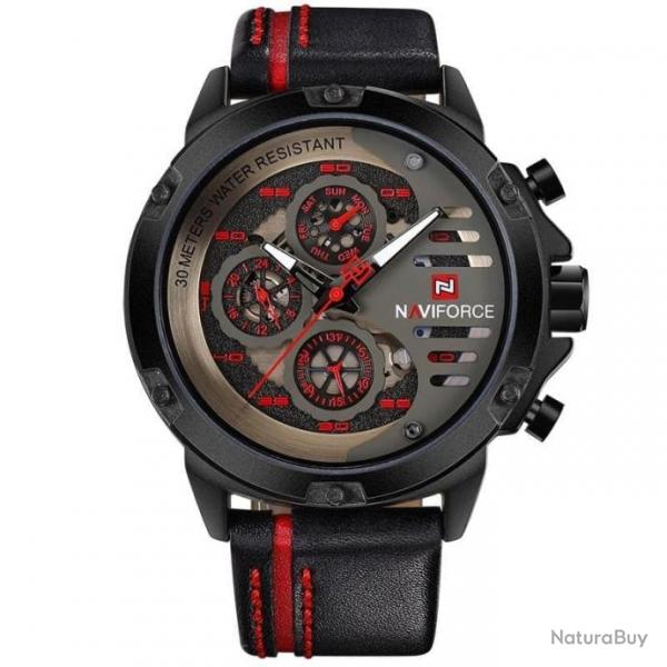 Montre cuir NaviForce NF9110 noir/rouge