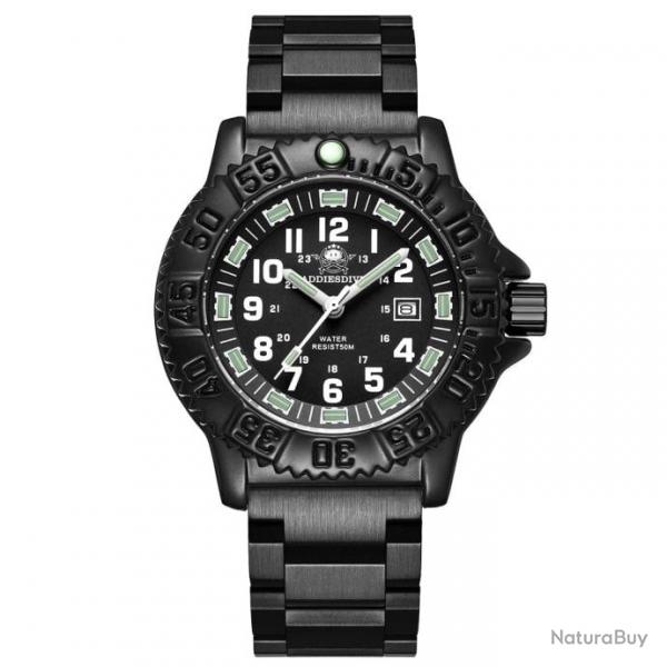 Montre tactique tube lumineux Nato ADI - Acier noir