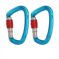 Mousqueton boucle sécurité 25kN forme D - Bleu x2