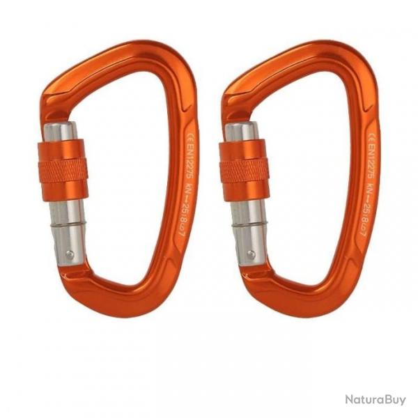 Mousqueton boucle scurit 25kN forme D - Orange x2