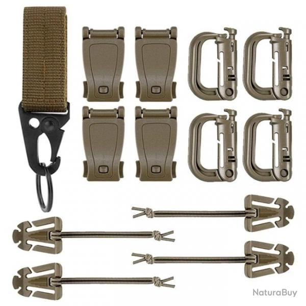 Pack accessoires fixation Molle sac  dos 13 pcs - Marron