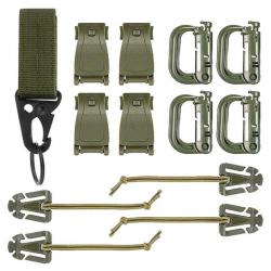 Pack accessoires fixation Molle sac à dos 13 pcs - Vert armée