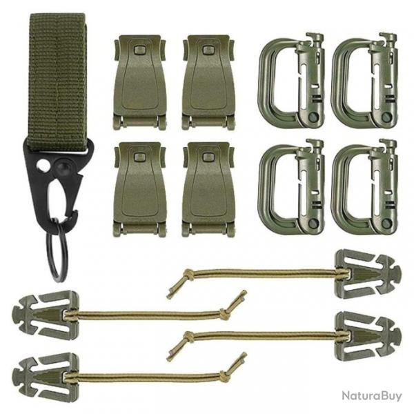 Pack accessoires fixation Molle sac  dos 13 pcs - Vert arme