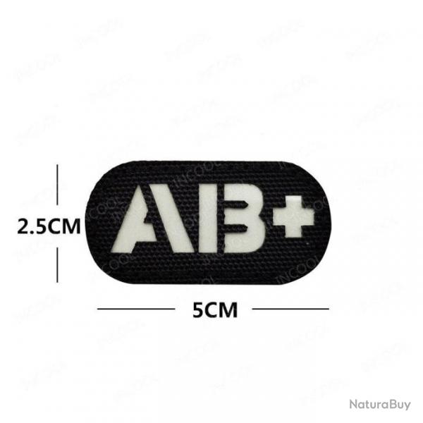 Patch A+ B+ AB O+ rflchissant - Noir - Blanc AB+