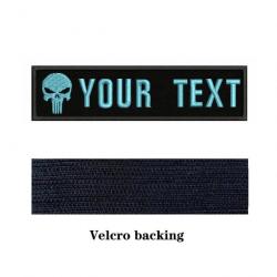 Patch logo crâne personnalisé Velcro 10x2,5 cm - Bleu clair