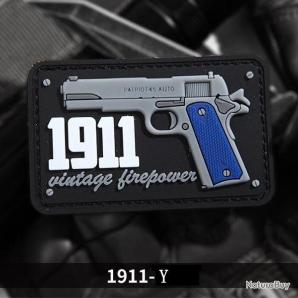 Patch pistolet 1911 Velcro PVC - Bleu