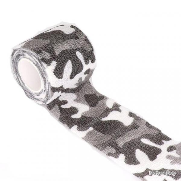 Ruban adhsif camouflage lastique - Blanc - Noir / 2.5cm X 4.5m