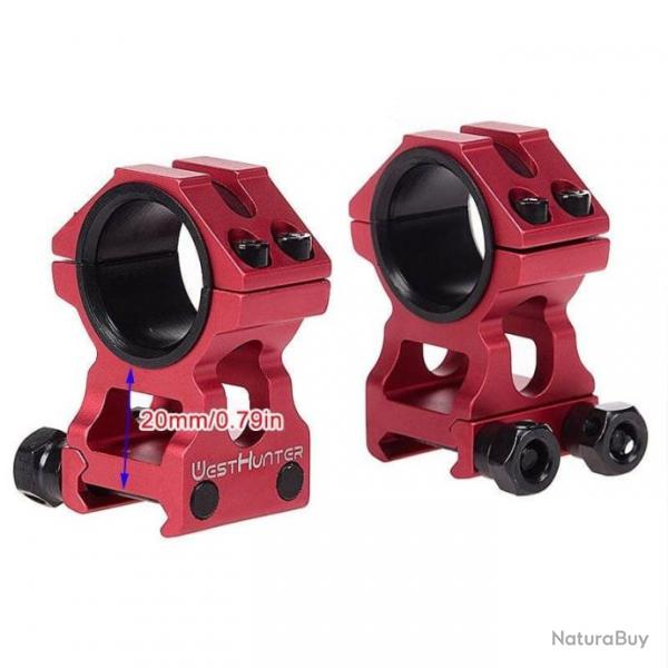 Support universel double 25.4mm/30mm CNC - Rouge - Picatinny haut