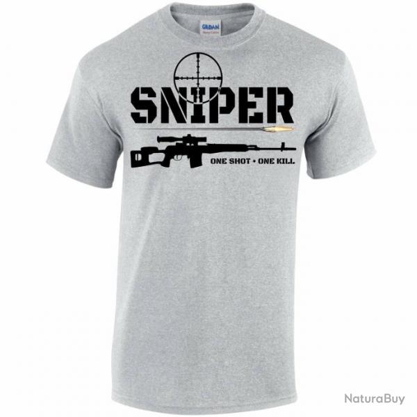 T shirt Sniper One shot one kill Gray