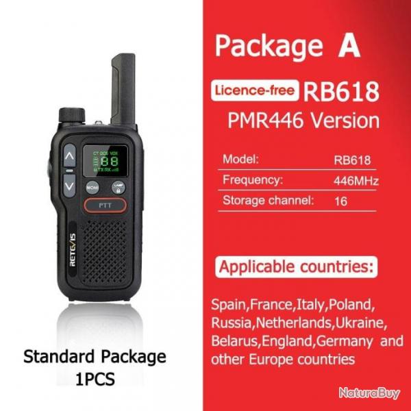 Talkie Walkie PMR 446 RB618 longue porte - Pack A PMR 1 pc