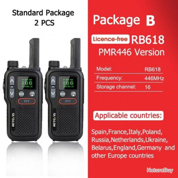 Talkie Walkie PMR 446 RB618 longue porte - Pack B PMR 2 pcs