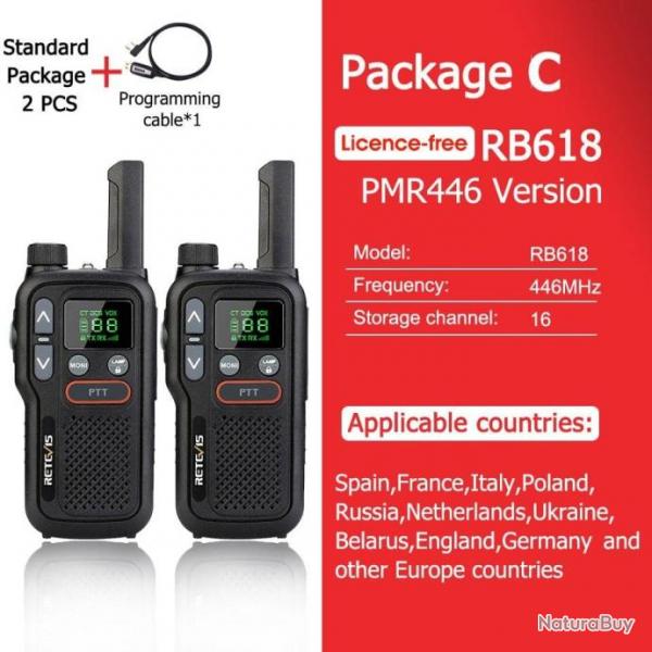 Talkie Walkie PMR 446 RB618 longue porte - Pack C PMR 2 pcs