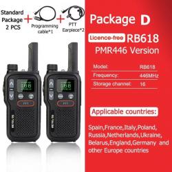 Talkie Walkie PMR 446 RB618 longue portée - Pack D PMR 2 pcs