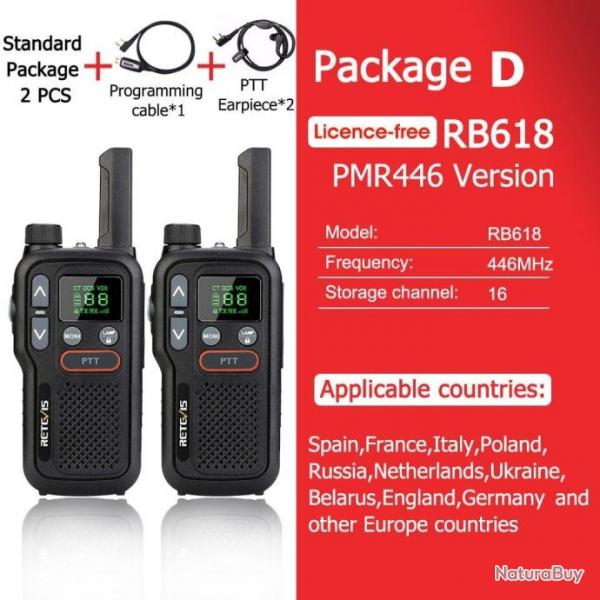 Talkie Walkie PMR 446 RB618 longue porte - Pack D PMR 2 pcs