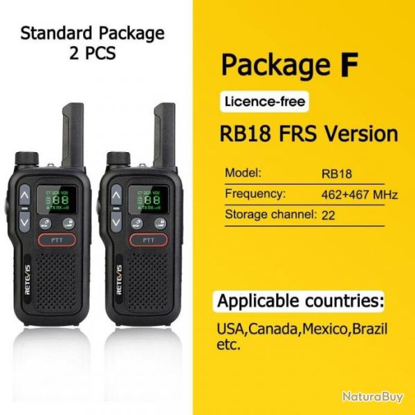 Talkie Walkie PMR 446 RB618 longue porte - Pack F FRS 2 pcs