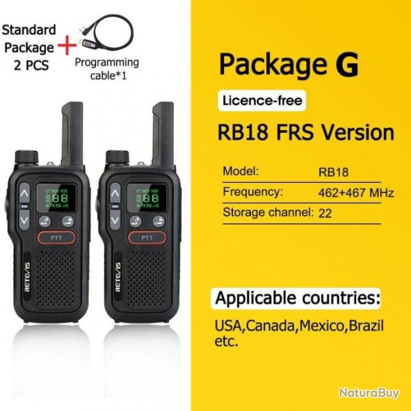 Talkie Walkie PMR 446 RB618 longue porte - Pack G FRS 2 pcs