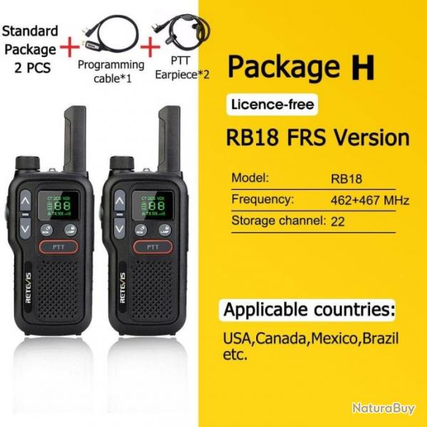 Talkie Walkie PMR 446 RB618 longue porte - Pack H FRS 2 pcs