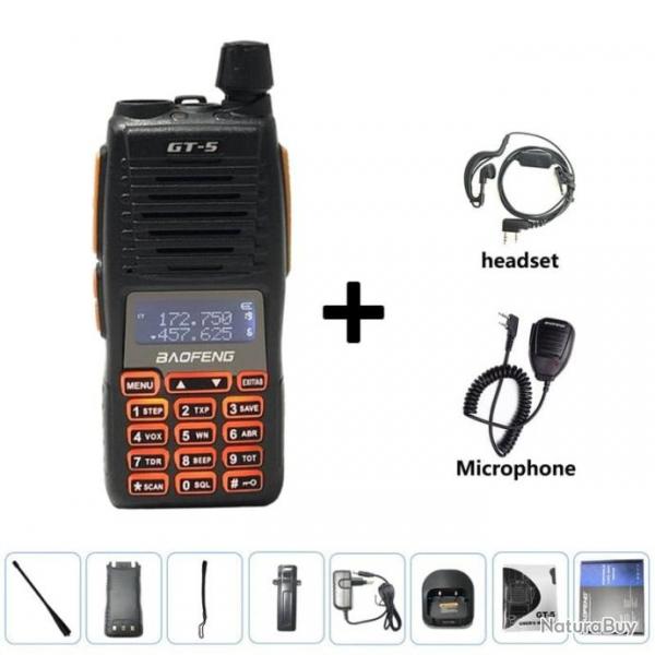 Talkie-walkie double PTT HF GT-5 BAOFENG - Headset-Mic / EURO