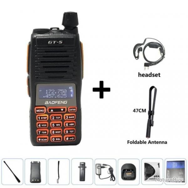 Talkie-walkie double PTT HF GT-5 BAOFENG - Headset-Antenna / EURO