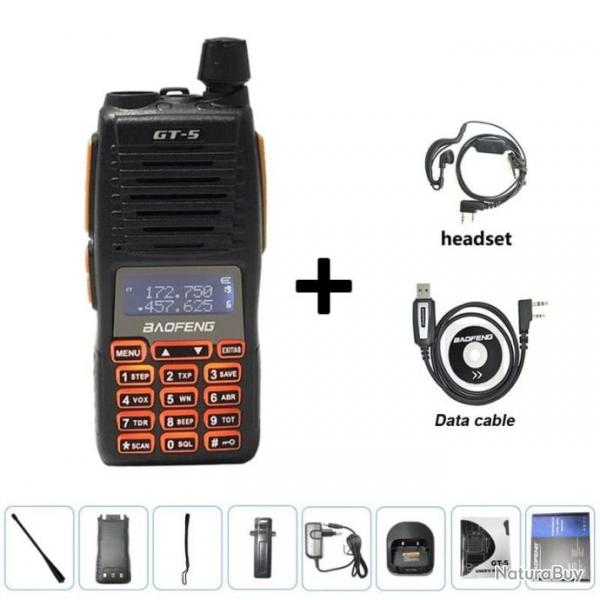 Talkie-walkie double PTT HF GT-5 BAOFENG - Headset-Data Cable / EURO