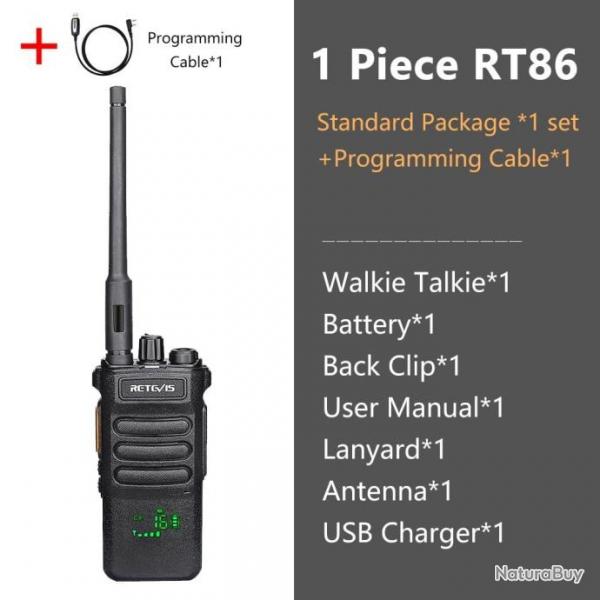 Talkie-walkie longue porte RT86 PTT 10W - 1 PC et cble