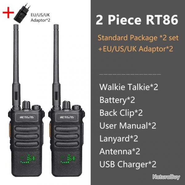 Talkie-walkie longue porte RT86 PTT 10W - 2PCS et adaptateur