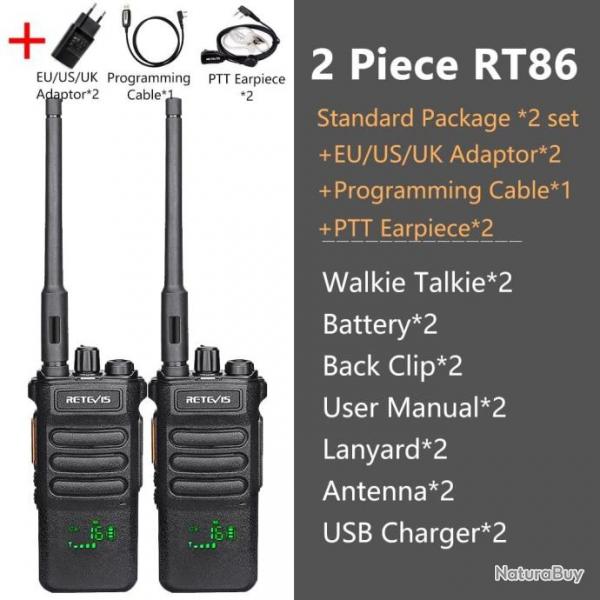 Talkie-walkie longue porte RT86 PTT 10W - 2PCS and ACC