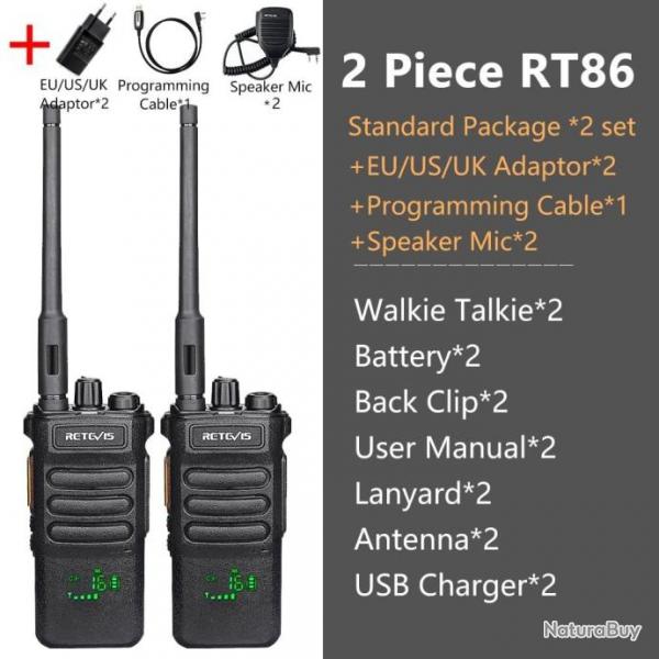 Talkie-walkie longue porte RT86 PTT 10W - 2PCS and ACC 1