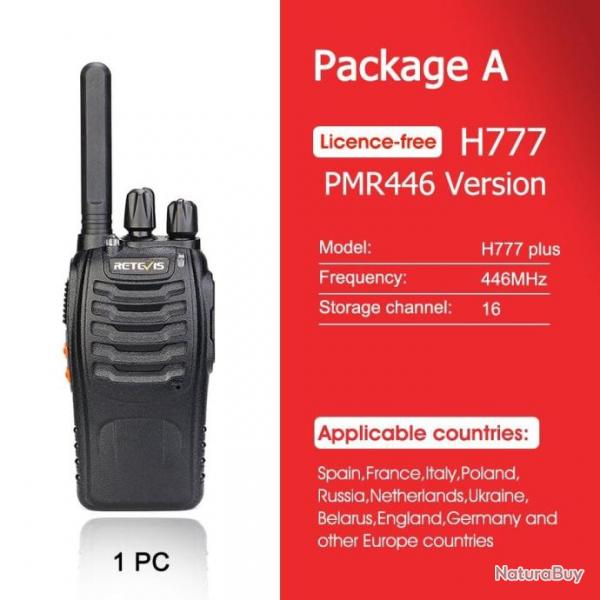 Talkie-walkie Retevis H777 PLUS Pro PTT - PMR 1PC