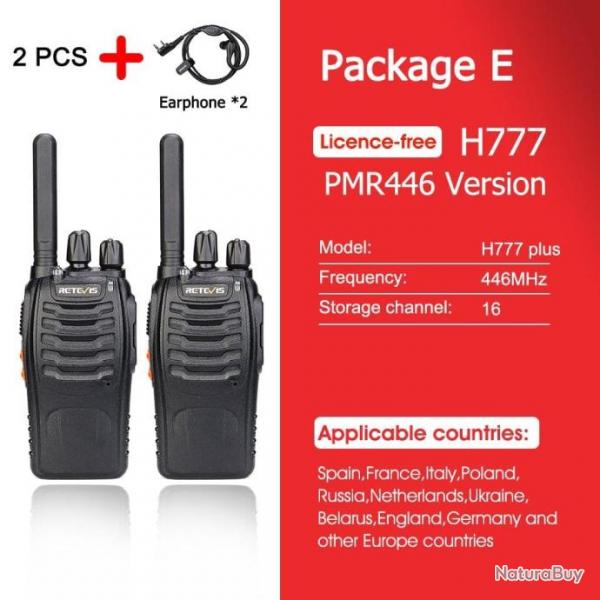 Talkie-walkie Retevis H777 PLUS Pro PTT - PMR 2PCS Earpieces