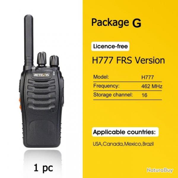 Talkie-walkie Retevis H777 PLUS Pro PTT - FRS 1PC