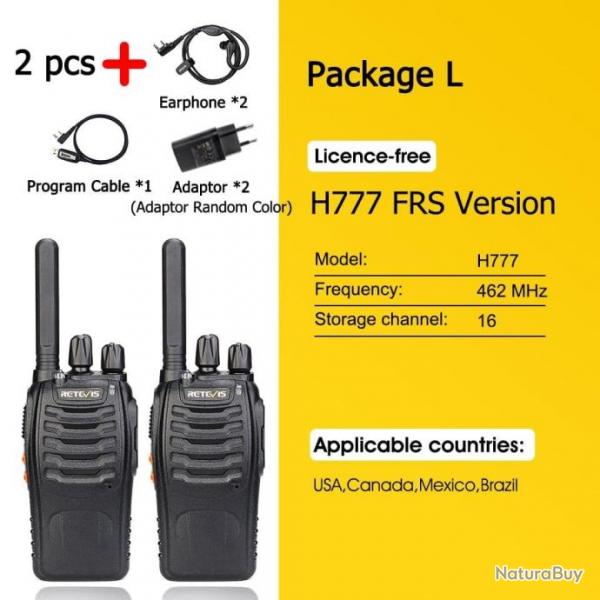 Talkie-walkie Retevis H777 PLUS Pro PTT - FRS 2PCS and ACC