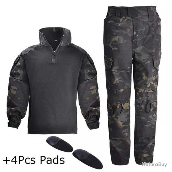 Uniforme militaire enfant chemise + pantalon - Multicam noir / 110 cm