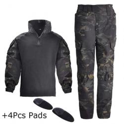 Uniforme militaire enfant chemise + pantalon - Multicam noir / 120 cm