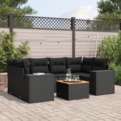 Salon de jardin 7 pcs avec coussins noir résine tressée