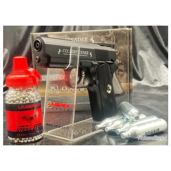 Pack prt  tirer "PISTOLET COLT DEFENDER" CO2-CAL BB/4.5 BLACK