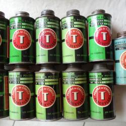 Lot de 11 bidons de poudre ancien vides.